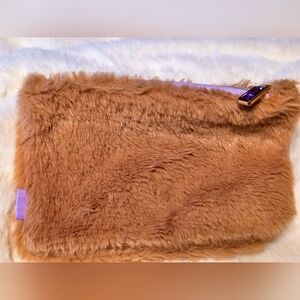 Ipsy Faux Fur Cosmetic Bag Purple Rhinestone Zipper